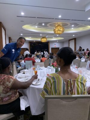 Sandals Montego Bay General Manager Christopher Elliott shares a light moment with educators at a special Teachers’ Day luncheon staged at the resort to mark the special day. 