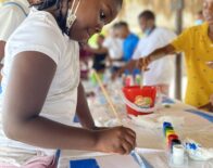 Broughton Primary student, Sonia Spence was engrossed with her tools as she painted a sea of blue with the Beaches Negril Kid’s Camp team. The craft activity got the students excited to share in their own creative way, their experience from the day’s activities.
