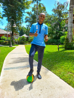 Beaches Negril Bellman Oran Green is a lover of all things sports and football is very high on his list of skills.   