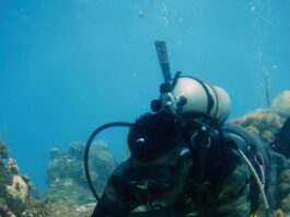 Nickardo carefully explores the reef during a dive