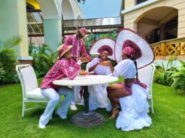 (From left) Beaches Negril playmakers, Richard Raymond, David Mitchell, Shyanne Miller and Calantha Braham were captured in complete “ol time Jamaican sumting” mode as they shared the traditional art form of storytelling.