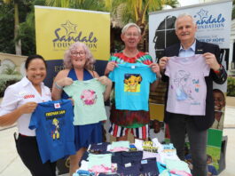 The Craig’s Family remain major donors to the Sandals Foundation for many years, with this visit being no different (l-r) Lyndsay Isaacs, Regional Public Relations Manager, Elizabeth Crag, Gordon Craig and Sandals Resorts International Chief Executive Officer Gebhard Rainer sharing a moment at the Sandals Ochi Beach Resort