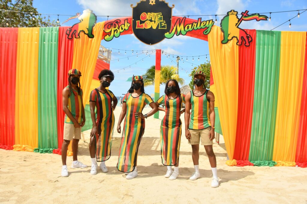 (From left)The entertainment team from Beaches Negril, Kevaughn Francis, Shamoya Davis, Cadesha Smith, Dyanka Garvey and Delano Frazer were out in their Reggae colours.