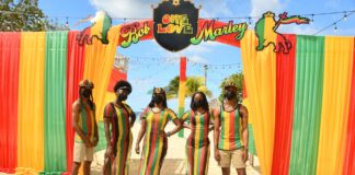 (From left)The entertainment team from Beaches Negril, Kevaughn Francis, Shamoya Davis, Cadesha Smith, Dyanka Garvey and Delano Frazer were out in their Reggae colours.