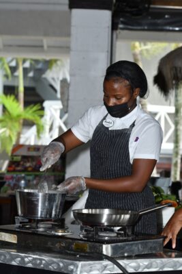 Sandals Negril Cook 2, Dannese Jones from team Trending was in deep concentration as the clock ticked away to the final minutes.