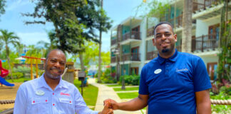 (From left) Beaches Negril Assistant Chief Engineer, Hugh Morgan and son Shaquille Morgan shared bright smiles for the camera.