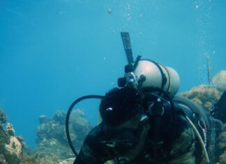 Nickardo carefully explores the reef during a dive