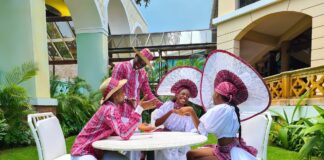 (From left) Beaches Negril playmakers, Richard Raymond, David Mitchell, Shyanne Miller and Calantha Braham were captured in complete “ol time Jamaican sumting” mode as they shared the traditional art form of storytelling.