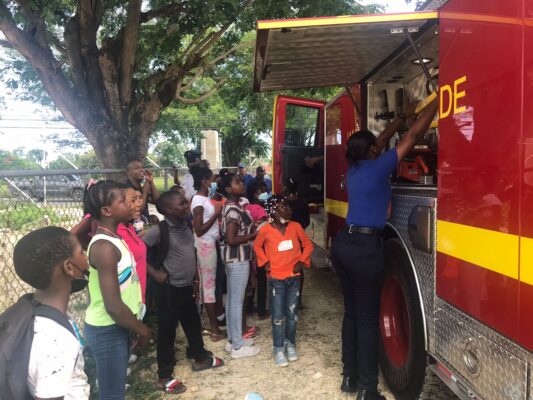 Participants of the Y’s Menettes summer camp were excited to learn and engage in activities with representatives from the Savanna-la-Mar Fire Brigade.