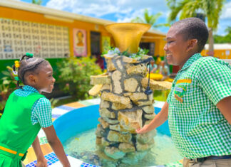 Pell River students Dejanae Pearce and Jaheim Jerry shared that they love their new fountain that was donated by the Sandals Foundation.