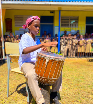 Grade 5 student Malachi Jackson at the Mount Airy Primary and Infant School was completely immersed in his conga solo performance as he serenaded his schoolmates.