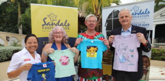 The Craig’s Family remain major donors to the Sandals Foundation for many years, with this visit being no different (l-r) Lyndsay Isaacs, Regional Public Relations Manager, Elizabeth Crag, Gordon Craig and Sandals Resorts International Chief Executive Officer Gebhard Rainer sharing a moment at the Sandals Ochi Beach Resort